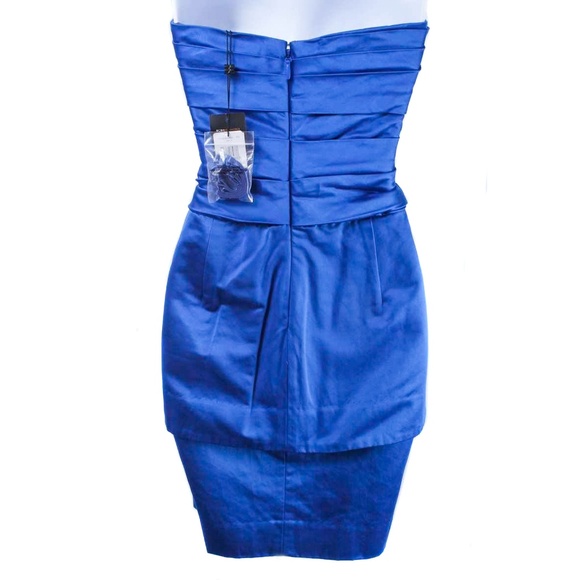 BCBGMAXAZRIA Blue Strapless Peplum Cocktail Dress with Pockets NWT Size 2 - Picture 5 of 7